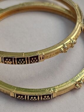 Bollywood Style Gold Plated Bangles - Red & Black Enamel Kada Bracelet Set